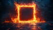 © Five Million Stock - A bright, fiery frame of orange flames forms a glowing square against a dark, textured background. The intense fire contrasts the dark tiles, creating a dramatic, high-energy visual.