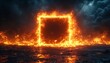 © Five Million Stock - A bright, fiery frame of orange flames forms a glowing square against a dark, textured background. The intense fire contrasts the dark tiles, creating a dramatic, high-energy visual.