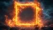 © Five Million Stock - A bright, fiery frame of orange flames forms a glowing square against a dark, textured background. The intense fire contrasts the dark tiles, creating a dramatic, high-energy visual.