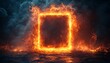 © Five Million Stock - A bright, fiery frame of orange flames forms a glowing square against a dark, textured background. The intense fire contrasts the dark tiles, creating a dramatic, high-energy visual.