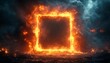 © Five Million Stock - A bright, fiery frame of orange flames forms a glowing square against a dark, textured background. The intense fire contrasts the dark tiles, creating a dramatic, high-energy visual.