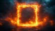 © Five Million Stock - A bright, fiery frame of orange flames forms a glowing square against a dark, textured background. The intense fire contrasts the dark tiles, creating a dramatic, high-energy visual.
