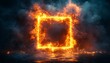 © Five Million Stock - A bright, fiery frame of orange flames forms a glowing square against a dark, textured background. The intense fire contrasts the dark tiles, creating a dramatic, high-energy visual.