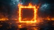 © Five Million Stock - A bright, fiery frame of orange flames forms a glowing square against a dark, textured background. The intense fire contrasts the dark tiles, creating a dramatic, high-energy visual.