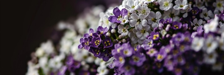 Sticker - White and purple Lobularia maritima flowering plant from the Brassicaceae family, commonly referred to as Sweet Alyssum.