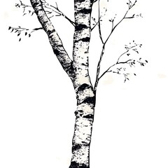 Poster - Black and White Illustration of a Birch Tree
