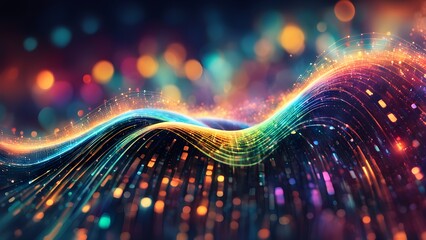 A colorful wave of light with a lot of dots and lines