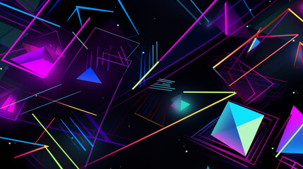 Poster - Abstract Neon Geometric Composition With Glowing Shapes