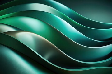 Poster - Flowing waves of green and teal gracefully undulate across a smooth surface, creating a serene visual experience that captivates the viewer's imagination. Generative AI