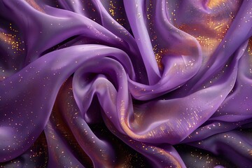 abstract swirl textile background lilac silk fabric with golden glitter