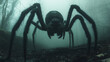 © NE97 - Silhouette of a huge spider in a foggy forest, representing fear and horror.
