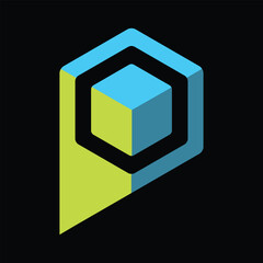 Poster - this is a simple flat logo of an initial letter p in a hexagonal shape in blue yellow neon color on 