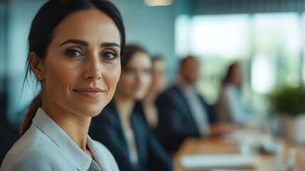 Woman, boardroom and business portrait in an office for collaboration, teamwork and corporate meeting. Confident, female executive sitting together for support, strategy and leadership in workplace