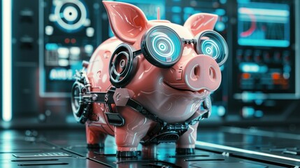 Futuristic cyborg pig with glasses. AI generated images