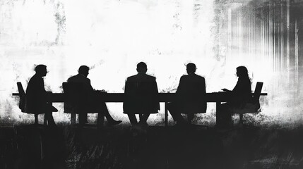 Poster - silhouette business boardroom discussion distressed style