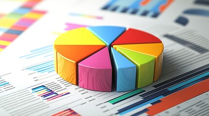 Poster - In-depth business analysis captured through vibrant pie charts and bar graphs on a document, showcasing data-driven decision making