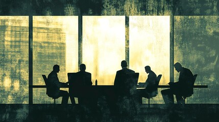 Poster - silhouette business boardroom discussion distressed style 