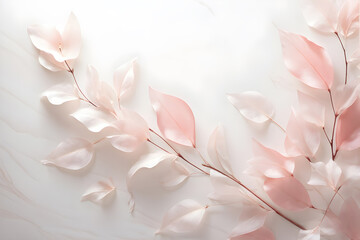 Wall Mural - Delicate pink leaves arranged artistically on a pale background