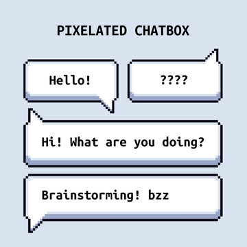 Set of pixelated chatbox or bubble chat