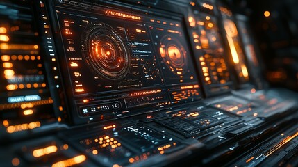 Futuristic Technology Interface with Glowing Orange Lights