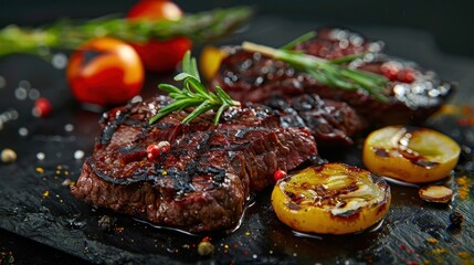 Grilled beef steak with vegetables in luxury kitchen style. AI generated images