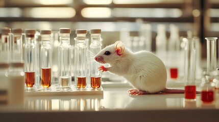 Sticker - A rat conducting experiments in a lab, surrounded by scientific equipment and test tubes