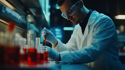 Poster - Scientist preparing blood sample for clinical testing in a laboratory