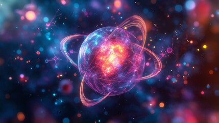 Artistic fusion of nuclear fission and atomic particles, visualizing the complex interplay of forces.