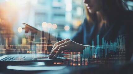 Poster - banking business, finance and investment concept. businessman analyzing market data, financial graph
