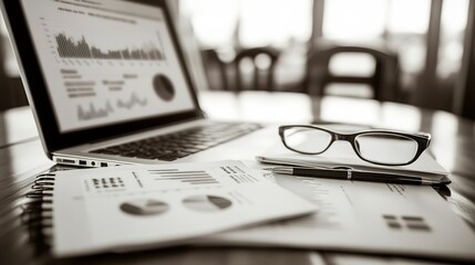 Poster - The business report and laptop.