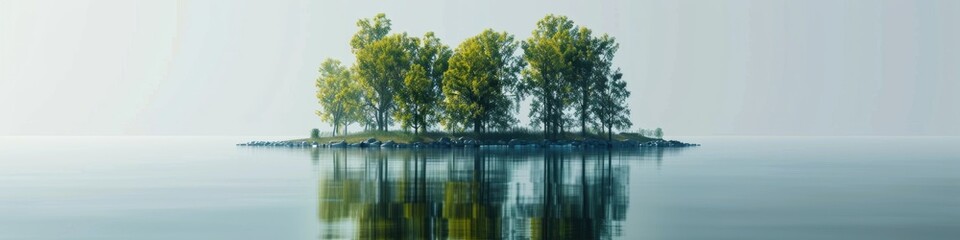 Poster - Serene Minimalist Landscape of a Small Island Surrounded by Trees