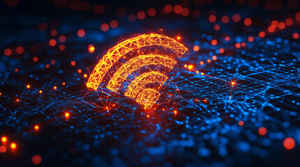 Poster - Glowing wifi symbol appearing over futuristic network connection
