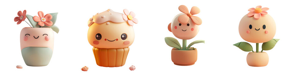 Adorable cartoon plants with cheerful expressions, perfect for adding a cute touch to any design or project.