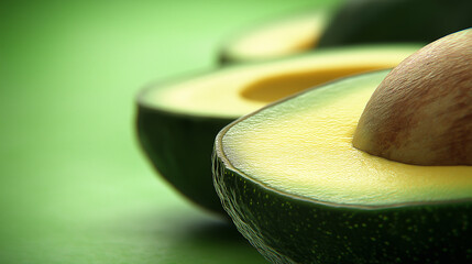 Poster - Freshly cut avocado halves resting on vibrant green background