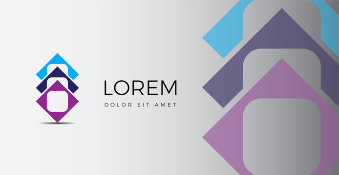 The logo and background are square with three different colors
