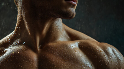 Wall Mural - Closeup of a muscular man's chest and neck