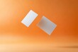 © Vagner Castro - Illustration of business cards floating in the air against a soft orange background. Blank business cards floating for graphic mockup.