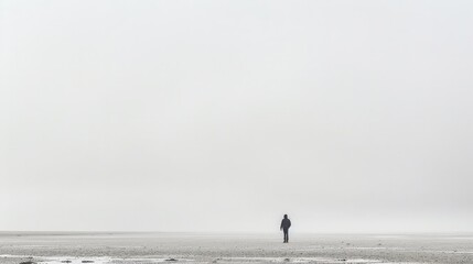 Sticker - Solitary Figure in Foggy Landscape.