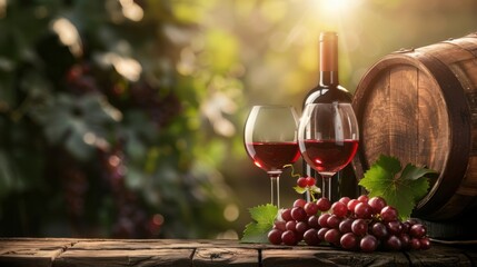 Wine glass grape with background of grape plantation winery