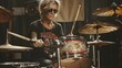 © Kerah - Happy mature woman playing drums in studio. AI generated images
