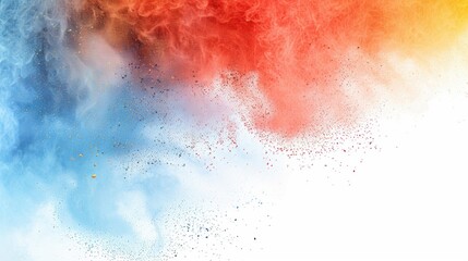 Poster - A dynamic abstract composition of blue and red powder clouds colliding in mid-air, creating a vivid burst of color.
