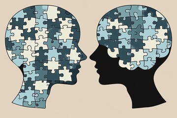 abstract illustration of two human profiles made of puzzle pieces symbolizing the complexity and int