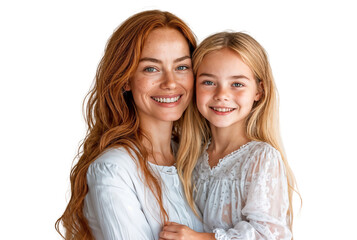 Poster - A smiling mother hugging and having fun with her daughter, isolated on a transparent background, cut out