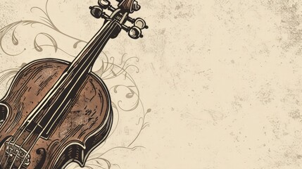 Canvas Print - Vintage Violin with Floral Design on Grunge Background.