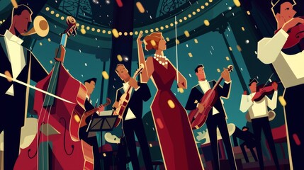 Canvas Print - Jazz Band Playing on Stage.