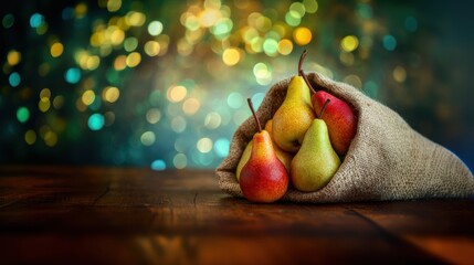 Fresh pear fruit in sack