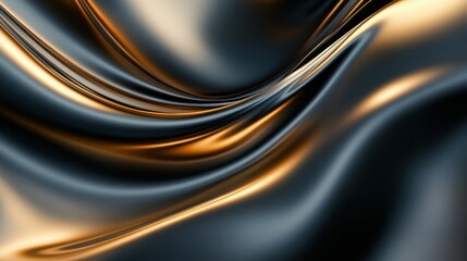 Wall Mural - A swirl of dark gold and black curves with a touch of light gold in a smooth, abstract design displaying ultrafine details and circular patterns.