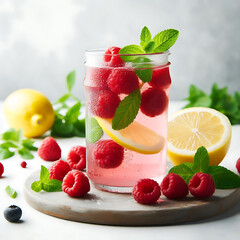 Raspberry Lemon detox water on a white background front view