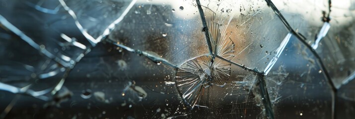 Damaged industrial glass detail due to vandalism