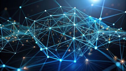 Poster - A mesmerizing network of luminous nodes and connecting lines illustrating the intricate web of technology and communication in a digital universe. Generative AI